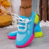 Nuevos Zapatos Casuales de Malla de Moda Populares Europeos y Americanos de Talla Grande para Mujer, Zapatos Casuales de Malla Tejida de Colores con Cordones
