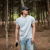 Camiseta Gris Escote Pequeño para Hombre Verano Entrenamiento Fitness Puño Ajustado Manga Corta que Muestra Músculos Casual t Top de Manga Tres Cuartos