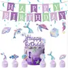Banner de fiesta de sirena en stock, servilletas de papel, platos de papel, vajilla, colas de pez, escamas de pez, decoraciones de cumpleaños, artículos para fiestas