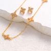 Set de Collar y Aretes Cdd Color Dorado con Decoración de Trébol de Cuatro Hojas e Incrustaciones de Circonia, Hecho de Cobre, Directo de la Fábrica Fuente