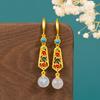 Pendientes de ágata hueca retro original, cuentas redondas de jade, para niños, chapados en oro, palacio, temperamento de alta clase, diseño de nicho, pendientes