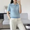 Suéter de Tricô Trançado 100% Algodão Puro Estilo Novo Primavera 2026 Casual Roupa de Trabalho Elegante Emagrecedor Gola Polo Manga Curta