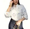 Camisa Cruzada Europeia e Americana Feminina Nova Manga Longa Estampada Orelha de Madeira Top Feminino para Comércio Exterior