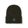 Gorro de punto con bordado de hojas verdes transfronterizo para hombre y mujer, gorro de lana de moda para otoño e invierno, gorro cálido para exteriores
