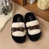 Pantuflas esponjosas estilo coreano con lazo para mujer, nueva colección otoño/invierno 2026, cómodas y fáciles de usar, de suela gruesa, felpa y con una sola tira de algodón.
