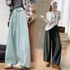 Foto Real de Pantalones Curvos de Mezclilla de Color Sólido con Caída para Mujer, Novedad Primavera 2026 Estilo Coreano Adelgazantes Casuales Pantalones Harem de Globo para Mujer
