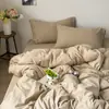 Conjunto de cama de quatro peças INS cor sólida algodão puro algodão lavado, capa de edredom simples 100% algodão, lençol com elástico, lençol de cama, conjunto de três peças para dormitório
