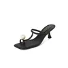 ¡Nuevo ~ verano junto al mar! Sandalias de Dedo con Perlas Grandes para Mujer Calzado de Verano Sandalias de Tacón Alto Cuadrado