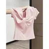 Camiseta Francesa Chic de Nicho con Cuello en V y Mangas Cortas para Mujer Verano Nuevo Diseño con Sentido Ajustada Ceñida a la Cintura Top Corto