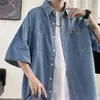 Camisa Jeans de Manga Curta para Homens da High Street, Estilo Fino de Verão, Estilo Coreano, Tendência, Retrô, Versátil, Solta, Jaqueta Camisa Fresca