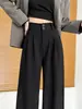 Pantalones de traje negros para mujer, colección de otoño, con una caída sofisticada y elegante, diseño de pierna recta, adecuados para ropa formal, el trabajo y los desplazamientos, estilo de pierna ancha