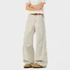 Calça Cargo Bege Estilo High Street Americana para Homens, Calça Casual Desconstruída de Marca Tendência High Street, Cor Sólida Novo Estilo para Todas as Estações, Jovem