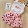 Conjunto de Dos Piezas de Verano para Niñas Estilo Europeo y Americano: Chaleco sin Mangas con Lazo y Shorts Estampados en Stock