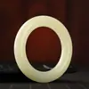 Pulsera de jade blanco Hotan al por mayor, brazalete redondo retro grueso y atrevido, brazalete de jade