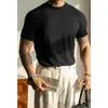 Camiseta de punto para hombre con cuello redondo, manga corta, hombro caído y manga de jacquard, nueva colección Otoño 2026, de Lyocell Tencel y Seda de Morera