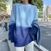 Suéter europeo y americano de punto suelto para mujer talla grande, nuevo de otoño 2026, cuello redondo, color degradado, estilo casual, prenda básica