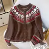 Suéter jacquard floral Fair Isle, malha macia e aconchegante, cardigã suéter feminino, top casaco de designer outono e inverno