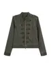 Chaqueta Napoleón de cuello alto de doble botonadura estilo retro americano, diseño unisex, estilo corte, corte ajustado, chaqueta vaquera desgastada