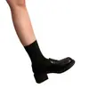 Mocasines de suela gruesa estilo británico para mujer, tacón grueso, punta redonda, zapatos pequeños de cuero estilo universitario retro, slip-ons negros