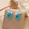 Brincos de Flor de Esmalte com Strass Brilhante e Pérola Corte Rosa para Primavera e Verão para Mulheres, Temperamento Doce de Nicho, Modernos, Exquisitos, Versáteis