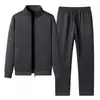 Conjunto esportivo masculino outono e inverno transfronteiriço, conjunto de duas peças de cardigã espessado com forro de fleece para meia-idade e idosos, roupa para pai executivo