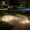 Banco de hormigón UHPC translúcido con cielo estrellado curvo para espacios verdes comunitarios, componente prefabricado de banco de paisaje para ocio iluminado