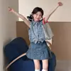 Conjunto de Camisa sin Mangas a Cuadros Estilo Coreano para Niñas Primavera y Verano 2026 Conjunto de 2 Piezas Falda de Mezclilla Versátil para Niños Atuendo de Verano
