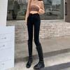 Jeans Skinny Justos Forrados com Lã Feminino Outono e Inverno 2024 Novo Cinza Cimento Cintura Alta Modelagem Slim Calças Lápis Emagrecedoras para Uso Externo