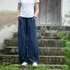 002 Pantalones estilo chino de algodón y lino, pantalones de verano casuales de pierna ancha de moda para mujer, pantalones tipo linterna de pierna recta, simples y versátiles