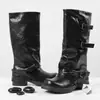 26 Nuevo estilo de comercio exterior, botines retro plisados, botas de montar de media caña para mujer, tacón grueso, efecto adelgazante, estilo europeo y americano, botas largas de moda