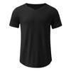 Camiseta de manga corta ajustada con cuello en V redondo de algodón de color puro de moda de verano para hombre 2023, camiseta de media manga para hombre