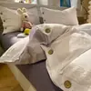 Juego de Cuatro Piezas Jacquard Clase A de Grado Materno para Dormir Desnudo, Algodón Puro, Sábana Bajera Estilo Muji, Funda de Edredón, Juego de Tres Piezas de Sábana Bajera para Dormitorio