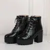 Botas Martin de plataforma de punta redonda con suela gruesa para otoño e invierno, botas cortas de tacón ultraligero para mujer con cremallera lateral, tacón cuadrado de color liso, talla grande