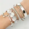 Europa y Estados Unidos patrón de toque transfronterizo patrón de diamante de flecha personalidad exagerada estrella de seis puntas apertura giratoria pulsera lote de 7 piezas