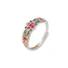 Anel de Prata Yilu S999.9 Prata Pura Banhado a Ouro Esmalte Padrão Floral Novo Estilo Chinês Tendência Nacional Estilo Antigo Fábrica de Anéis de Prata Venda Direta