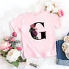 Camiseta rosa niña letra flor linda estilo ins dulce top manga corta creativa verano 2022 transfronterizo
