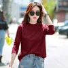 Camiseta de manga larga de algodón puro, ajustada y a la moda, estilo coreano, para mujer, base negra, top de cuello semi-alto, elegante y versátil