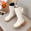 Botas largas para niña para otoño e invierno, forradas de felpa para abrigar, botas de piel con lazo, dulces botas de princesa, suela suave, botas altas antideslizantes para niños