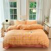 Juego de cama de algodón lavado a cuadros de estilo no impreso, juego de cama de cuatro piezas, sábana de algodón, funda de edredón, gorro de cama, juego de tres piezas para dormitorio de estudiantes