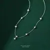 Collar de Plata de Ley S925 con Zirconia de Trébol de Cuatro Hojas para Mujer Lujo Accesible Estilo Fresco Popular Estilo Ins Cadena de Clavícula con Borla Venta al por Mayor