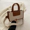 Bolsa Quadrada Pequena de Design Nicho Costura Cor Contrastante para Mulheres 2024 Novo Estilo Textura Simples Bolsa Transversal Bolsa de Ombro Fashion