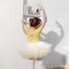 Roupas de Dança Infantil Verão Manga Curta Amarelo Roupas de Prática para Meninas Tutu para Exame de Nível Dividido Saia Branca