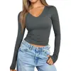 Camiseta Popular Estilo Europeu e Americano Gola V Efeito Emagrecedor Manga Longa Ajustada Camiseta Básica de Seda Leite para Mulheres com Roupa Íntima de Alta Qualidade