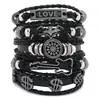 Pulseiras Masculinas Europeias e Americanas de Couro Trançado Transfronteiriças, Conjunto de Múltiplas Camadas, Pulseira de Caveira, Pulseira Personalizada