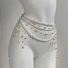 Cadena de Cintura Apilada con Borla de Perlas Dulce de Múltiples Capas, Moderna y Exquisita, con un Toque de Gama Alta Nicho y Temperamento Elegante, Accesorios de Cintura a Juego, en Stock