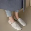 Mocasines tejidos de cuero completo por dentro y por fuera para mujer, zapatos de boca profunda, nuevos para primavera, puntera cuadrada, zapatos planos de cuero suave, zapatos de vestir para mujer, moda