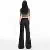 Jeans American High Street Azul Denim de Perna Larga para Mulheres Outono 2025 Novo Cintura Baixa Bordado Calças Retas Sem Barra