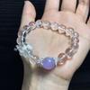 Pulseira de Cristal Branco Natural DIY Feita à Mão Pulseira de Contas Redondas Laço Ametista Moda Joia Popular