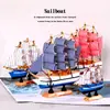 Modelo de velero de madera decoración de pastel lisa decoración de pastel de vela azul mediterráneo de verano en caja