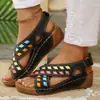 Sandálias de Verão Europeias e Americanas para Comércio Exterior Super Salto Alto Novo Boêmio Peep-Toe Transfronteiriço Tamanho Grande Velcro Salto Plataforma Salto Grosso